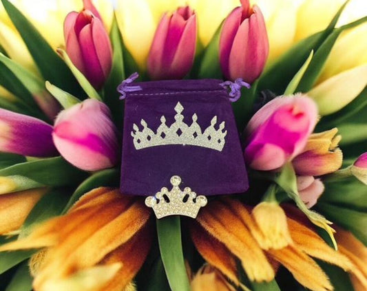 Magnetic Rhinestone Crown pageant contestant number holder with velvet storage bag